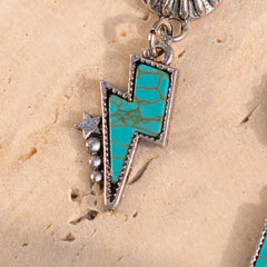 RCE-1109  Rustic Couture's  Western Concho Lightning Bolt Dangle Earrings