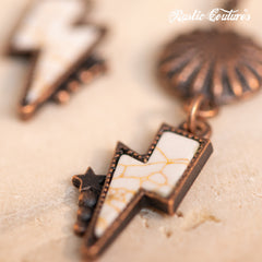 RCE-1109  Rustic Couture's  Western Concho Lightning Bolt Dangle Earrings