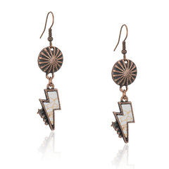 RCE-1109  Rustic Couture's  Western Concho Lightning Bolt Dangle Earrings