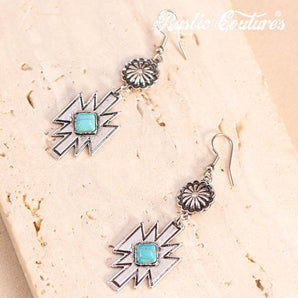 RCE-1117 Rustic Couture's Turquoise Stone Aztec Dangling Earring