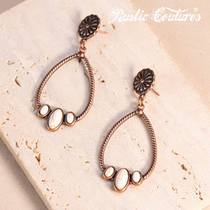 RCE-1121 Rustic Couture's Stone Tear Drop Hoop Earring