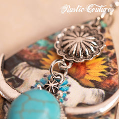 RCE-1125  Rustic Couture's  Long Horn Tear Drop Wood Painted Pattern  Earring