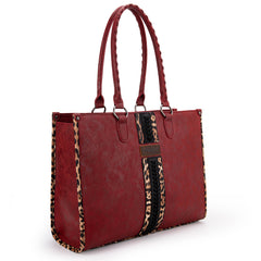 WG83G-8317  Wrangler Leopard Print Concealed Carry Tote - Red