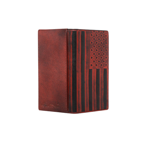 RFID-W010 Genuine Leather Embossed American Flag Men's Wallet