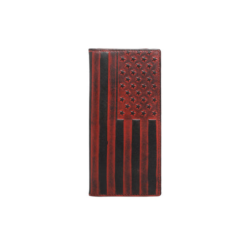 RFID-W010 Genuine Leather Embossed American Flag Men's Wallet