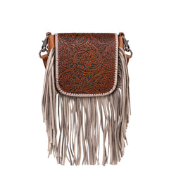 RLC-L159 Montana West Genuine Leather Tooled Collection Fringe Crossbody