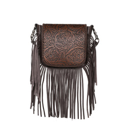RLC-L159 Montana West Genuine Leather Tooled Collection Fringe Crossbody