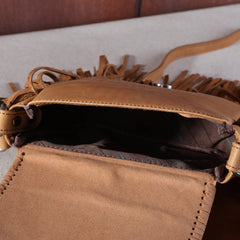 RLC-L159 Montana West Genuine Leather Tooled Collection Fringe Crossbody