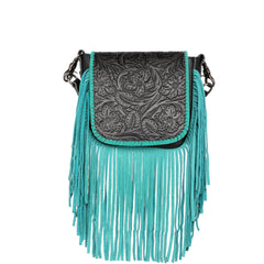 RLC-L159 Montana West Genuine Leather Tooled Collection Fringe Crossbody