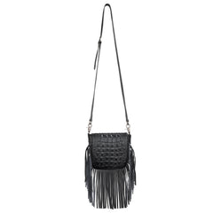RLC-L160A  Montana West Genuine Leather Hornback Embossed Croc Fringe Crossbody