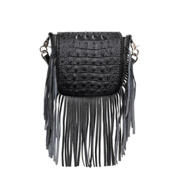 RLC-L160A  Montana West Genuine Leather Hornback Embossed Croc Fringe Crossbody