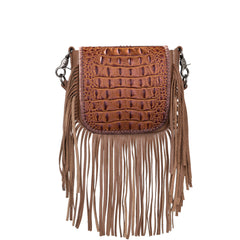 RLC-L160A  Montana West Genuine Leather Hornback Embossed Croc Fringe Crossbody