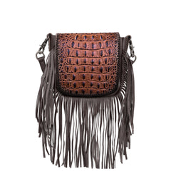 RLC-L160A  Montana West Genuine Leather Hornback Embossed Croc Fringe Crossbody