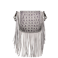 RLC-L160A  Montana West Genuine Leather Hornback Embossed Croc Fringe Crossbody