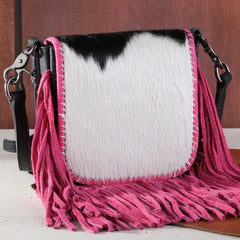 RLC-L161 Montana West Genuine Leather Hair-On Collection Fringe Crossbody