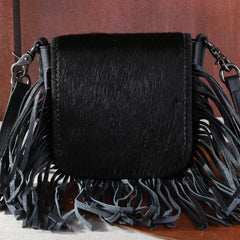 RLC-L161 Montana West Genuine Leather Hair-On Collection Fringe Crossbody