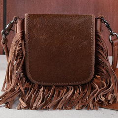 RLC-L161 Montana West Genuine Leather Hair-On Collection Fringe Crossbody