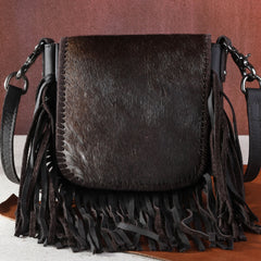 RLC-L161 Montana West Genuine Leather Hair-On Collection Fringe Crossbody