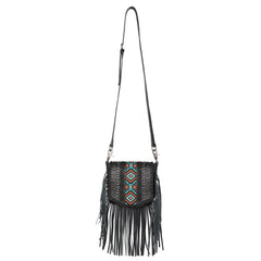 RLC-L166 Montana West Genuine Leather Tooled Collection Fringe Crossbody