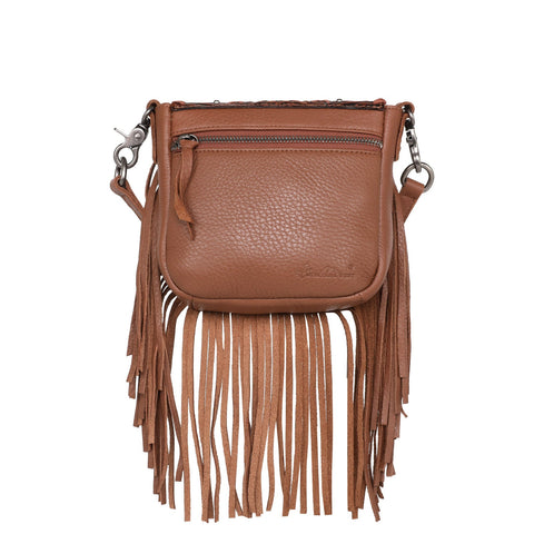 RLC-L166 Montana West Genuine Leather Tooled Collection Fringe Crossbody