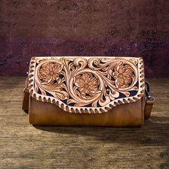 RLC-L171  Montana West 100% Genuine Leather Hand Tooled Clutch/Crossbody