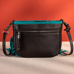 RLC-L180 Montana West Genuine Leather Hair-On Collection Fringe Crossbody Coffee-Turquoise