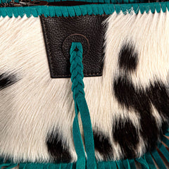 RLC-L180 Montana West Genuine Leather Hair-On Collection Fringe Crossbody Coffee-Turquoise