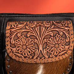 RLC-L181 Montana West Genuine Leather Hair-On Tooled Collection Fringe Crossbody