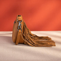 RLC-L181 Montana West Genuine Leather Hair-On Tooled Collection Fringe Crossbody