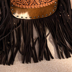 RLC-L181 Montana West Genuine Leather Hair-On Tooled Collection Fringe Crossbody