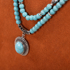 RNS-04-120  Rustic Couture's Double Layered Beaded Necklace With Pendant