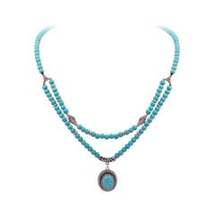 RNS-04-120  Rustic Couture's Double Layered Beaded Necklace With Pendant