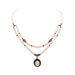 RNS-04-120  Rustic Couture's Double Layered Beaded Necklace With Pendant
