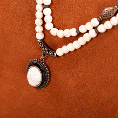 RNS-04-120  Rustic Couture's Double Layered Beaded Necklace With Pendant