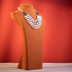 RNS-1009  Rustic Couture's  Turquoise/White Nuggets Layered  Necklace