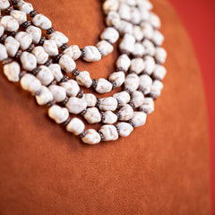 RNS-1009  Rustic Couture's  Turquoise/White Nuggets Layered  Necklace