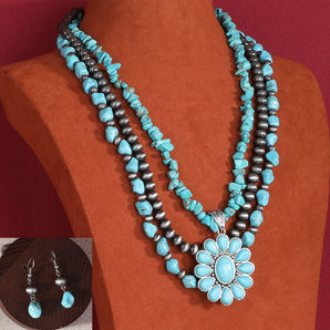 RNS-1011 Rustic Couture's Bohemian Jewelry Sets Pendant Necklace Earrings