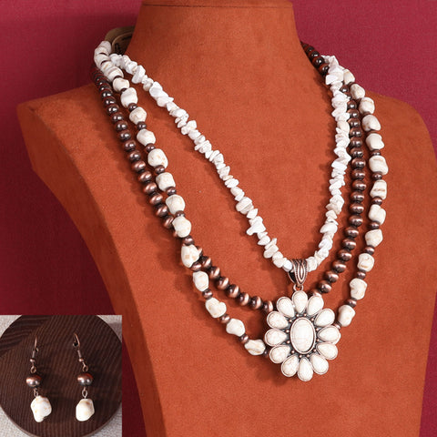 RNS-1011 Rustic Couture's Bohemian Jewelry Sets Pendant Necklace Earrings