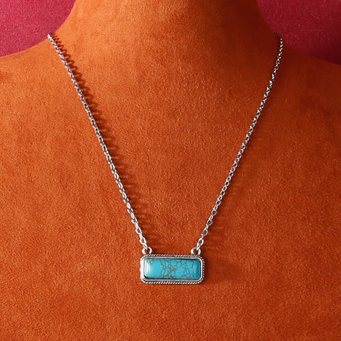 RNS-1016  Rustic Couture's Silver Chain Necklace Turquoise Stone Pendant