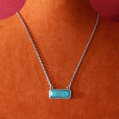 RNS-1016  Rustic Couture's Silver Chain Necklace Turquoise Stone Pendant