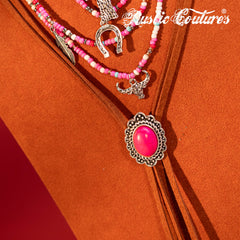 RNS-1023  Rustic Couture's Turquoise Beaded Leather Layered Necklace Western Charms  Earrings Set