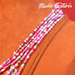 RNS-1023  Rustic Couture's Turquoise Beaded Leather Layered Necklace Western Charms  Earrings Set