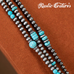RNS-1032  Rustic Couture's  Layered Beaded Necklace Earrings Set