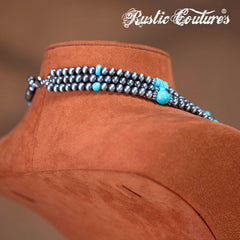 RNS-1032  Rustic Couture's  Layered Beaded Necklace Earrings Set