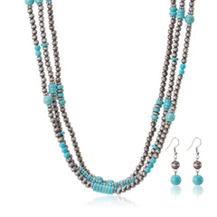RNS-1032  Rustic Couture's  Layered Beaded Necklace Earrings Set