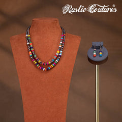 RNS-1034  Rustic Couture's  Beaded  Layered Necklace Earrings Set
