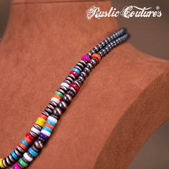 RNS-1034  Rustic Couture's  Beaded  Layered Necklace Earrings Set