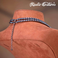 RNS-1034  Rustic Couture's  Beaded  Layered Necklace Earrings Set