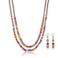RNS-1034  Rustic Couture's  Beaded  Layered Necklace Earrings Set