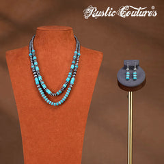 RNS-1034  Rustic Couture's  Beaded  Layered Necklace Earrings Set